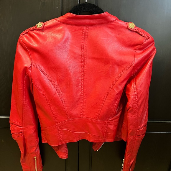 womens red faux leather biker jacket toxik fashion size medium - Picture 14 of 16